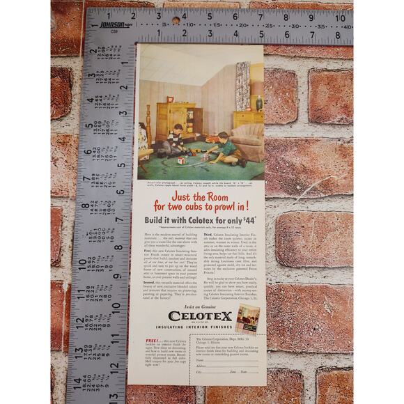 1950 Celotex Boys Playing with Train Set on Remodeled Attic Floor Vtg Print Ad - Picture 4 of 6